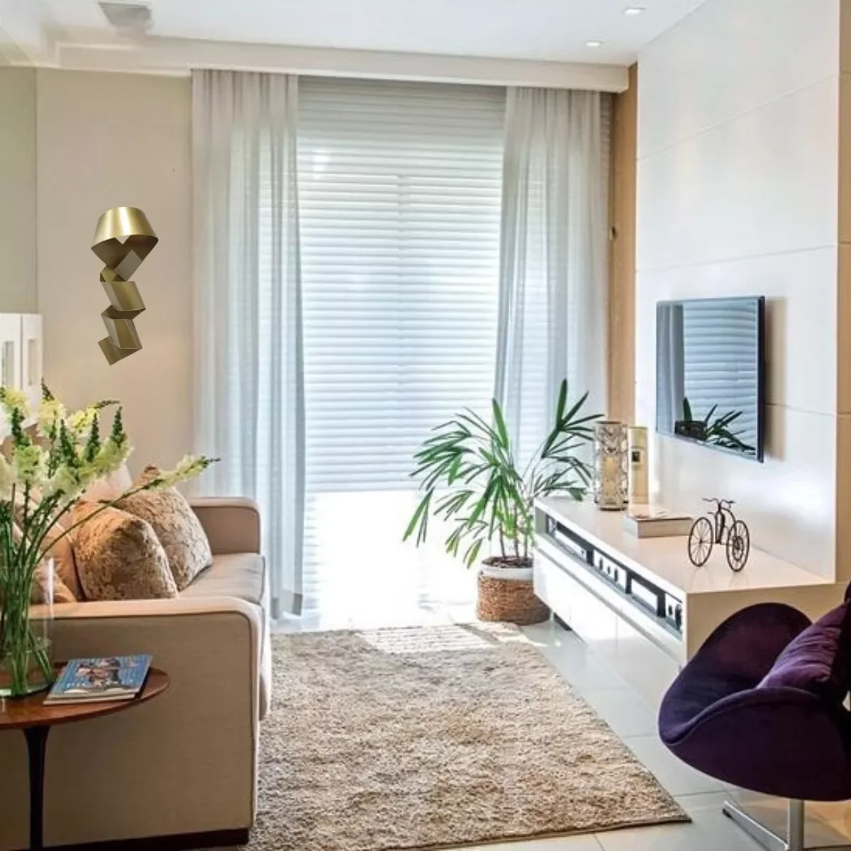 Decoração de Parede Escultura de Metal Exclusivo no Brasil Home Decor Dourado - 2