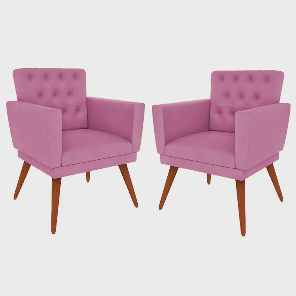 Kit 2 Poltronas Nina com Capitone - Rosa - 1