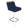 Kit 09 Banqueta Alta Encosto Lith Para Cozinha Bar Balcão Bistrô Pé Palito Branco Suede Azul Marinho - 2