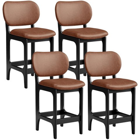 Kit 04 Banquetas Baixa Bar Cozinha E Sala De Jantar Fixa Betta Preto Couríssimo Marrom - Lyam Decor