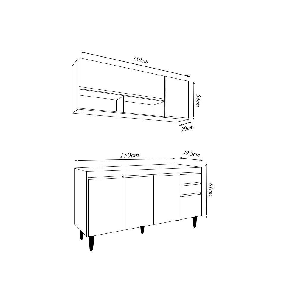 Conjunto Balcão de Cozinha com Aéreo Tampo Dodoma Mdp/bp Branco G96 - Gran Belo - 4