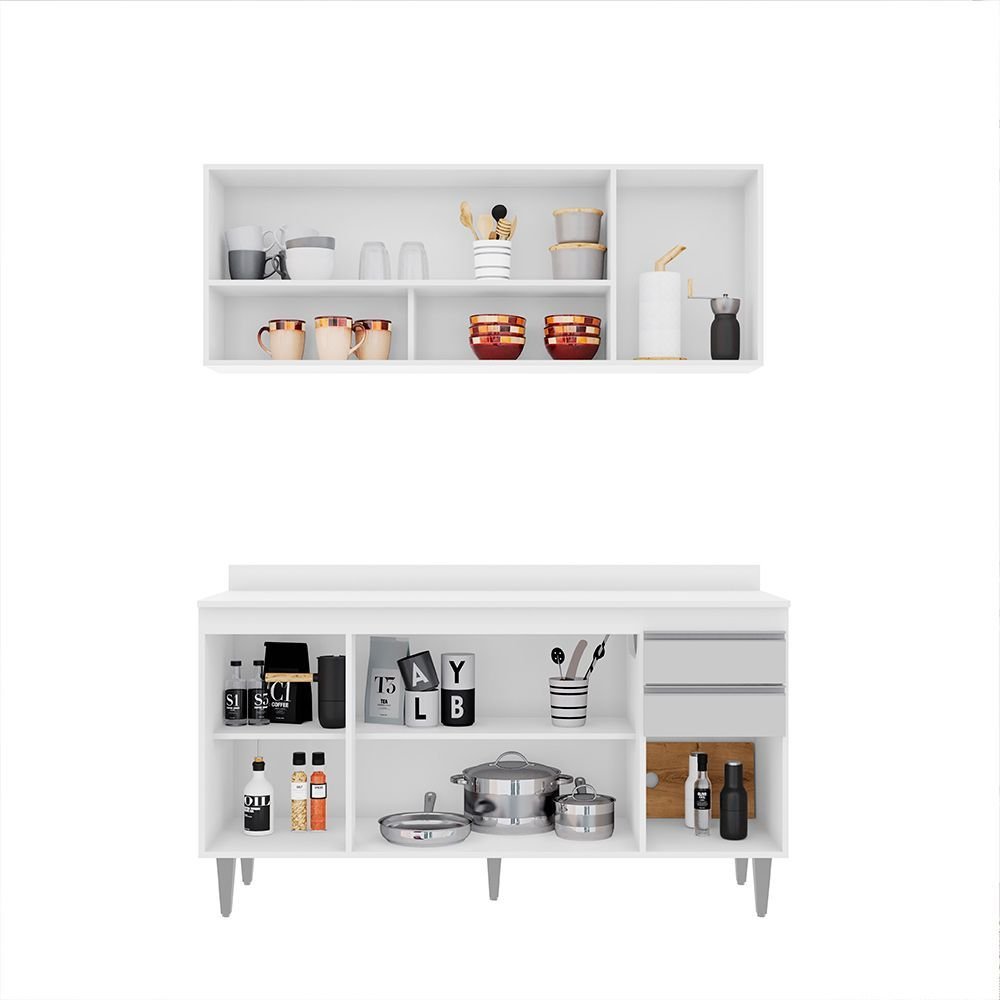 Conjunto Balcão de Cozinha com Aéreo Tampo Dodoma Mdp/bp Branco G96 - Gran Belo - 6