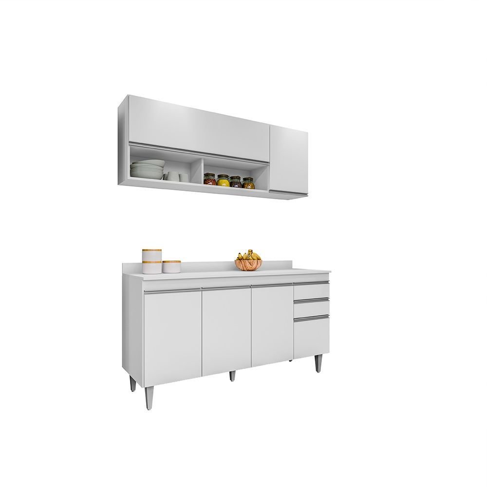 Conjunto Balcão de Cozinha com Aéreo Tampo Dodoma Mdp/bp Branco G96 - Gran Belo - 2