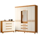 Ver imagem 1 de Guarda Roupa Casal New Fusion 10 Portas e Cômoda Sapateira Atena Cinamomo Off White - Móveis Albatro