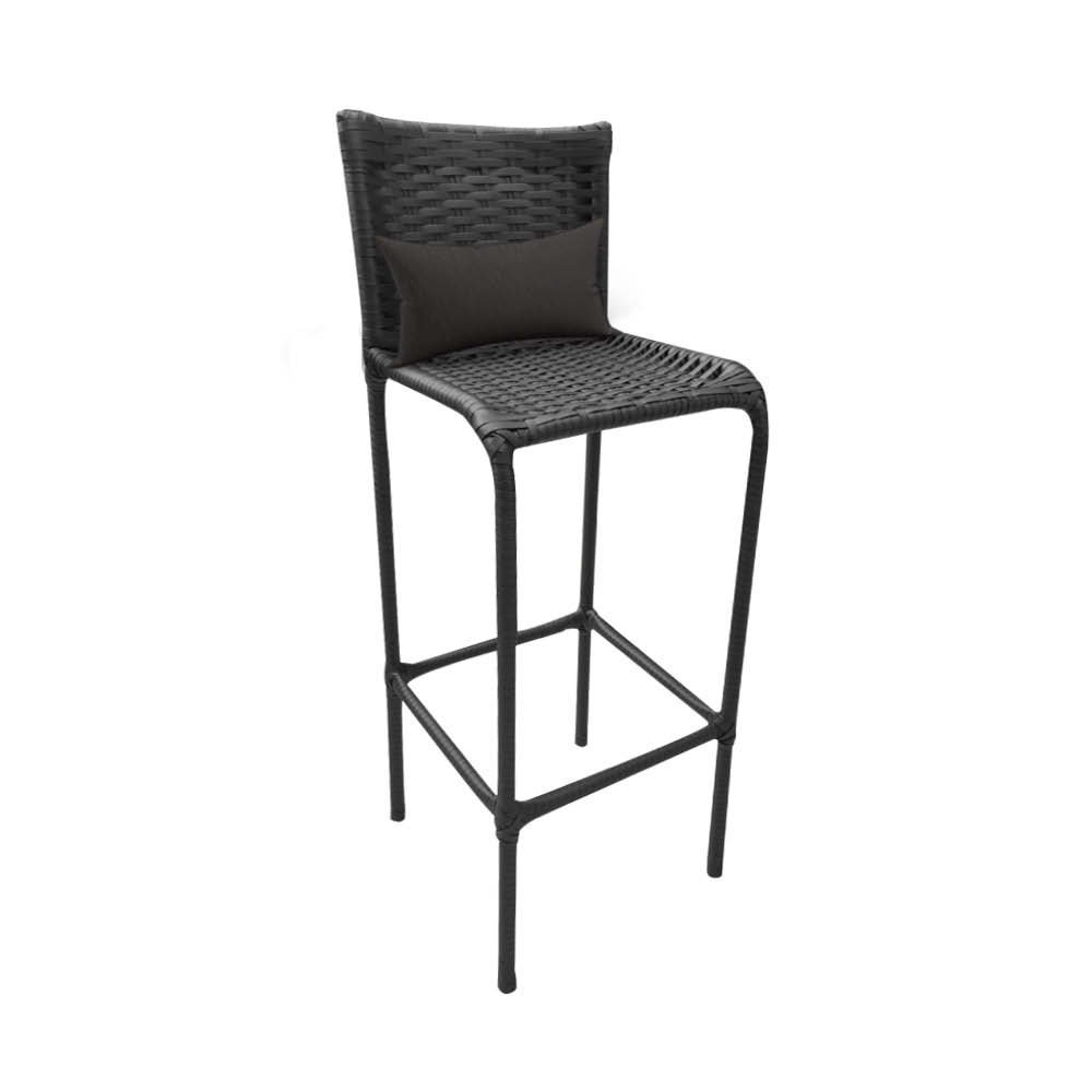 Kit 02 Banqueta Alta Com Encosto Flora Área Gourmet Fibra Sintética Preto Almofada Corino Marrom - A - 2