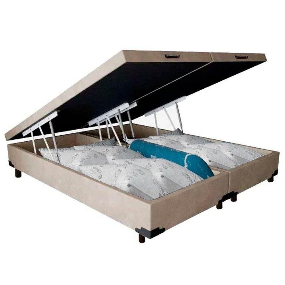 Cama Box Baú Casal Bipartido Suede Sereneprime Bege 138x188x44 - 1