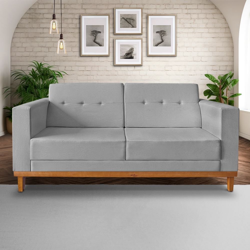 Sofa Beny 1.80 Linho Cinza Soft Encosto Inclinado Madeira Prima - 3