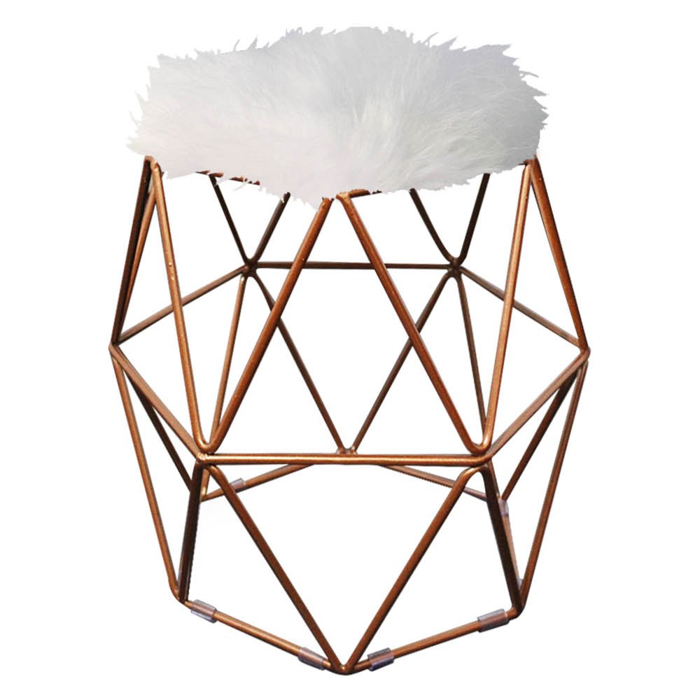 Kit 03 Puff Banqueta Luna Aramado Hexágono Para Penteadeira Sala Quarto Bronze Pelúcia Branco - - 2