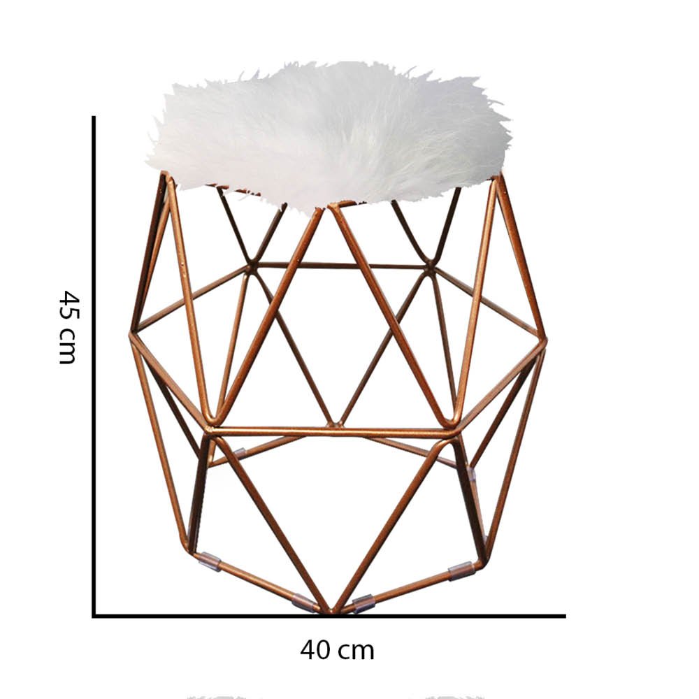 Kit 03 Puff Banqueta Luna Aramado Hexágono Para Penteadeira Sala Quarto Bronze Pelúcia Branco - - 3