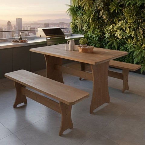 Kit Conjunto Mesa Rústica com 2 Bancos França 1,20m Rústico