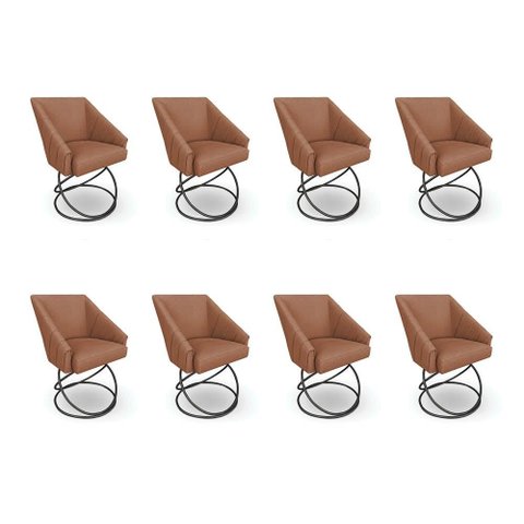 Kit 8 Poltronas Luxo Alana Bouclê Terracota Base Luxo Preto - Pallazio
