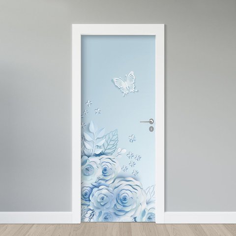 Adesivo de Porta - Flores e Borboletas
