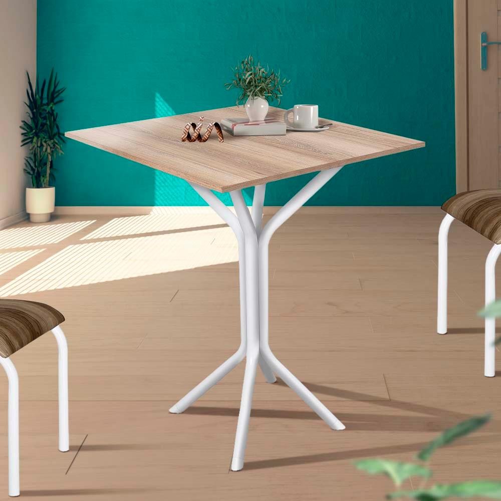 Mesa de Jantar Quadrada Aço 4 Lugares 68cm Branco Carvalho Ciplafe