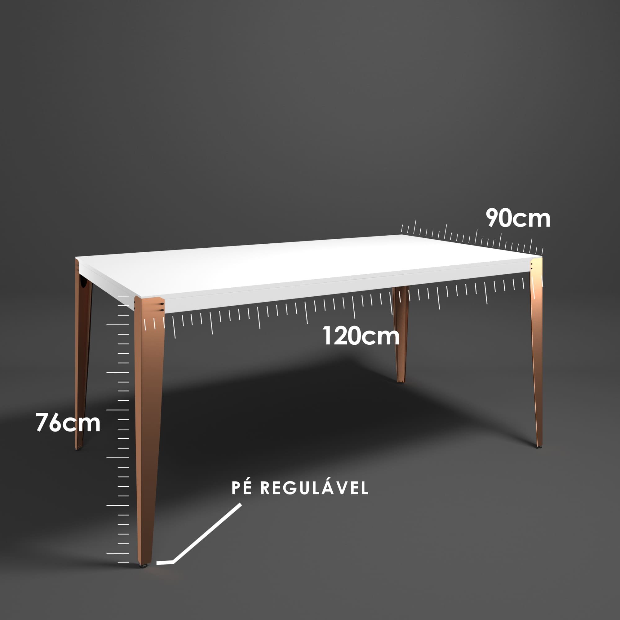 Mesa De Jantar Industrial Vintage De Madeira Sala De Estar 120x90cm Branco com Cobre - 4