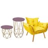 Kit Poltrona Opala com 2 Mesas Lizie Ferro Dourado Tampo Redondo Rose Suede Amarelo - Ahazzo Móveis  - 2
