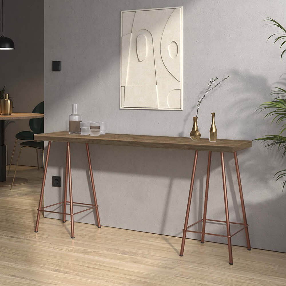 Mesa Aparador Buffet Balcão Pam 150 cm Industrial Ferro Bronze Tampo 100% MDF Castanho - Ahazzo Móve - 1