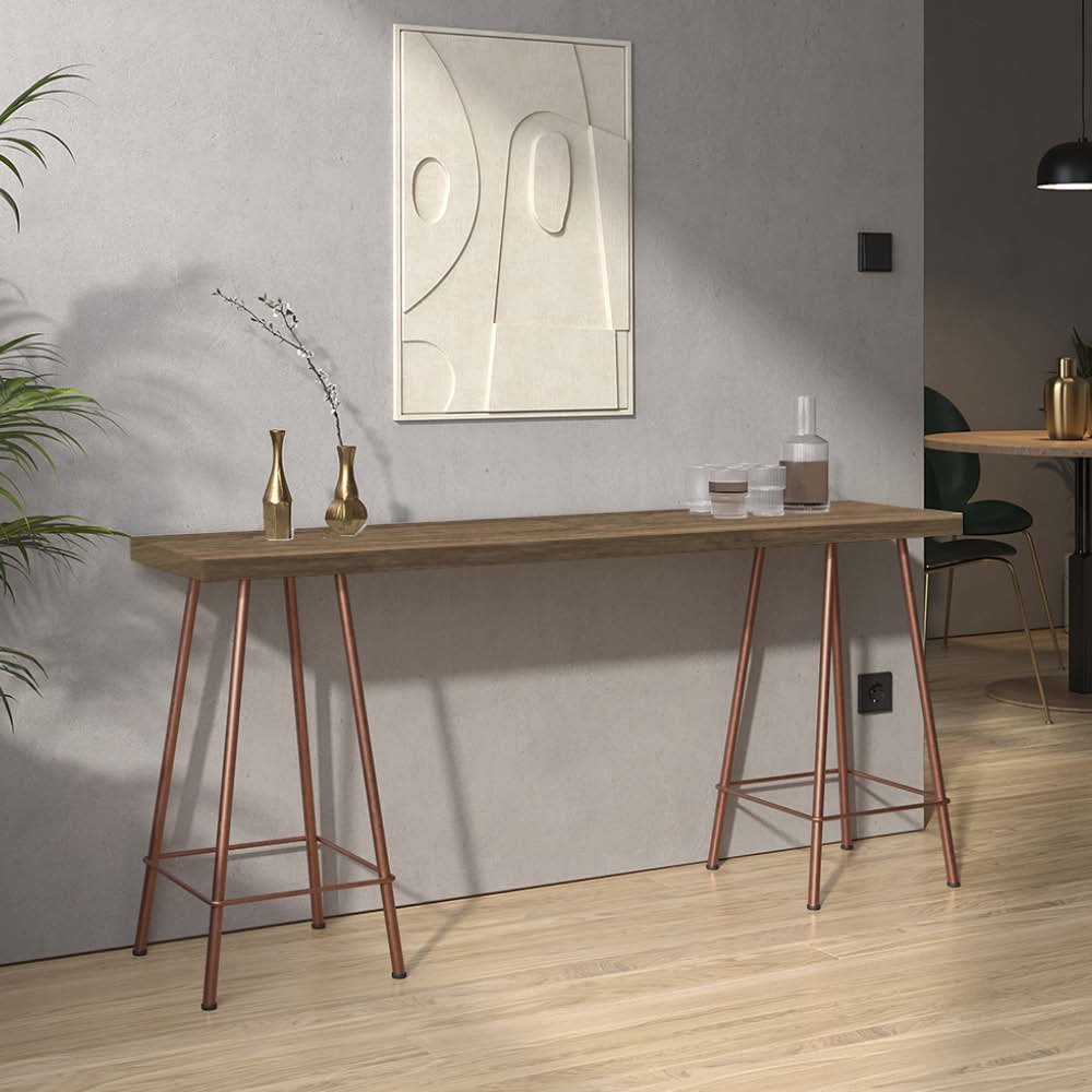Mesa Aparador Buffet Balcão Pam 150 cm Industrial Ferro Bronze Tampo 100% MDF Castanho - Ahazzo Móve - 2
