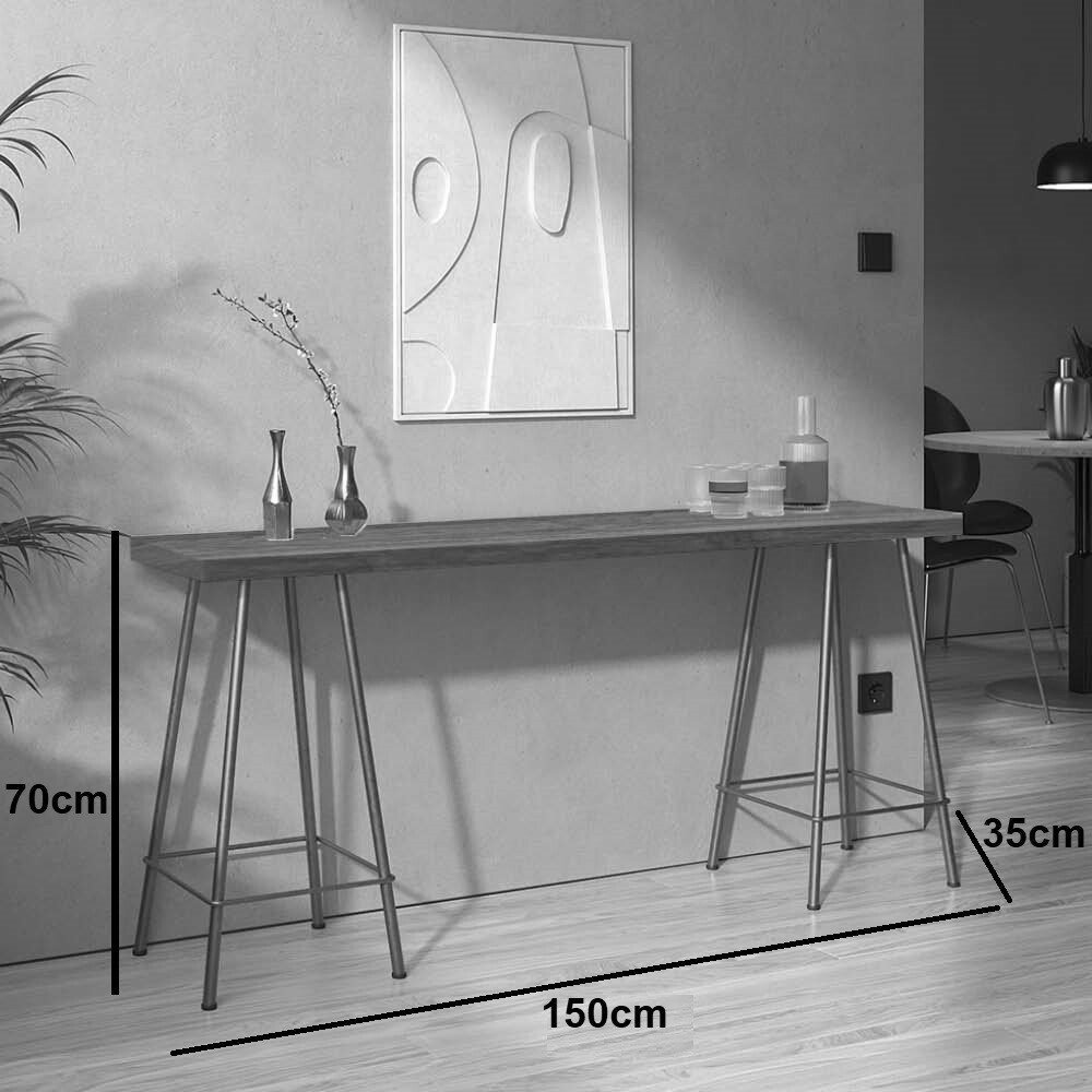 Mesa Aparador Buffet Balcão Pam 150 cm Industrial Ferro Bronze Tampo 100% MDF Castanho - Ahazzo Móve - 3