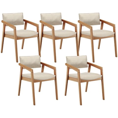 Kit 05 Cadeiras para Sala de Jantar Estar Living Giorgia L02 Linho Palha - Lyam Decor