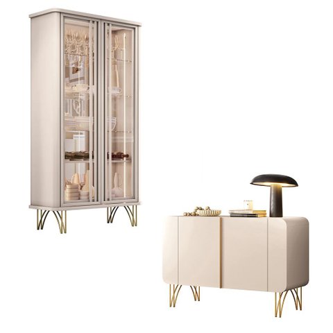 Conjunto 1 Cristaleira e 1 Buffet Decorativo Évora/benvenuto Off White G26 - Hb Móveis