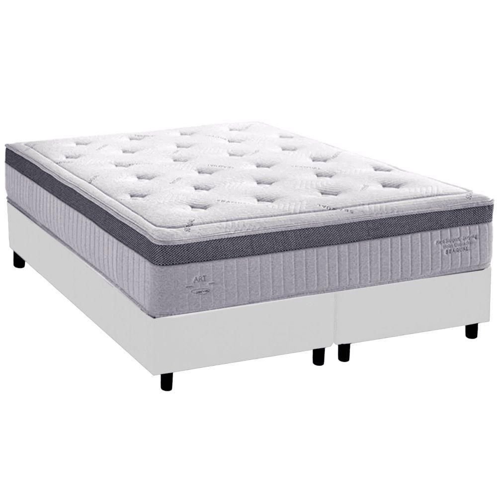 Cama Box Queen com Colchão Herval C1663 Molas Ensacadas 158x198x75cm Ms Courino Branco - 1