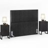 Cabeceira Queen Vicenza 160 cm Linho Chumbo L02 Com 02 Mesas de Cabeceira Work Preto - Lyam Decor - 1