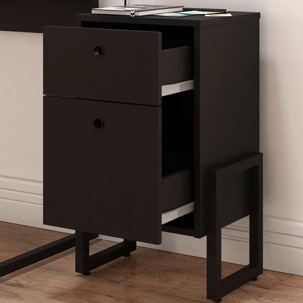 Cabeceira Queen Vicenza 160 cm Linho Chumbo L02 Com 02 Mesas de Cabeceira Work Preto - Lyam Decor - 11