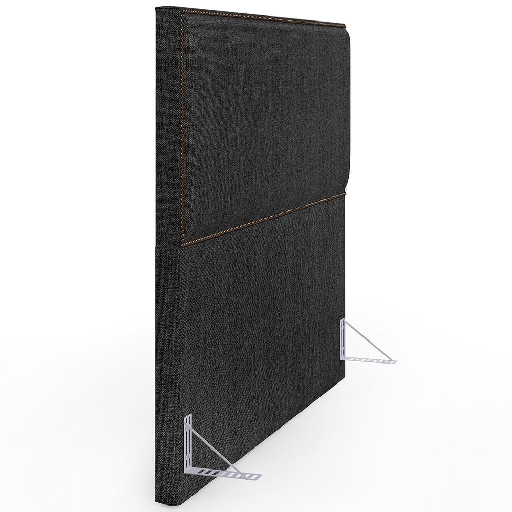 Cabeceira Queen Vicenza 160 cm Linho Chumbo L02 Com 02 Mesas de Cabeceira Work Preto - Lyam Decor - 10