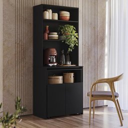 Armário Bancada de Cozinha 2 Portas com Mesa Retrátil Duo Preto - 3