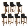 Kit 07 Banqueta Alta Com Encosto Simon Cozinha Balcão Bistrô Base Madeira Castanho Corino Preto - Ah - 1