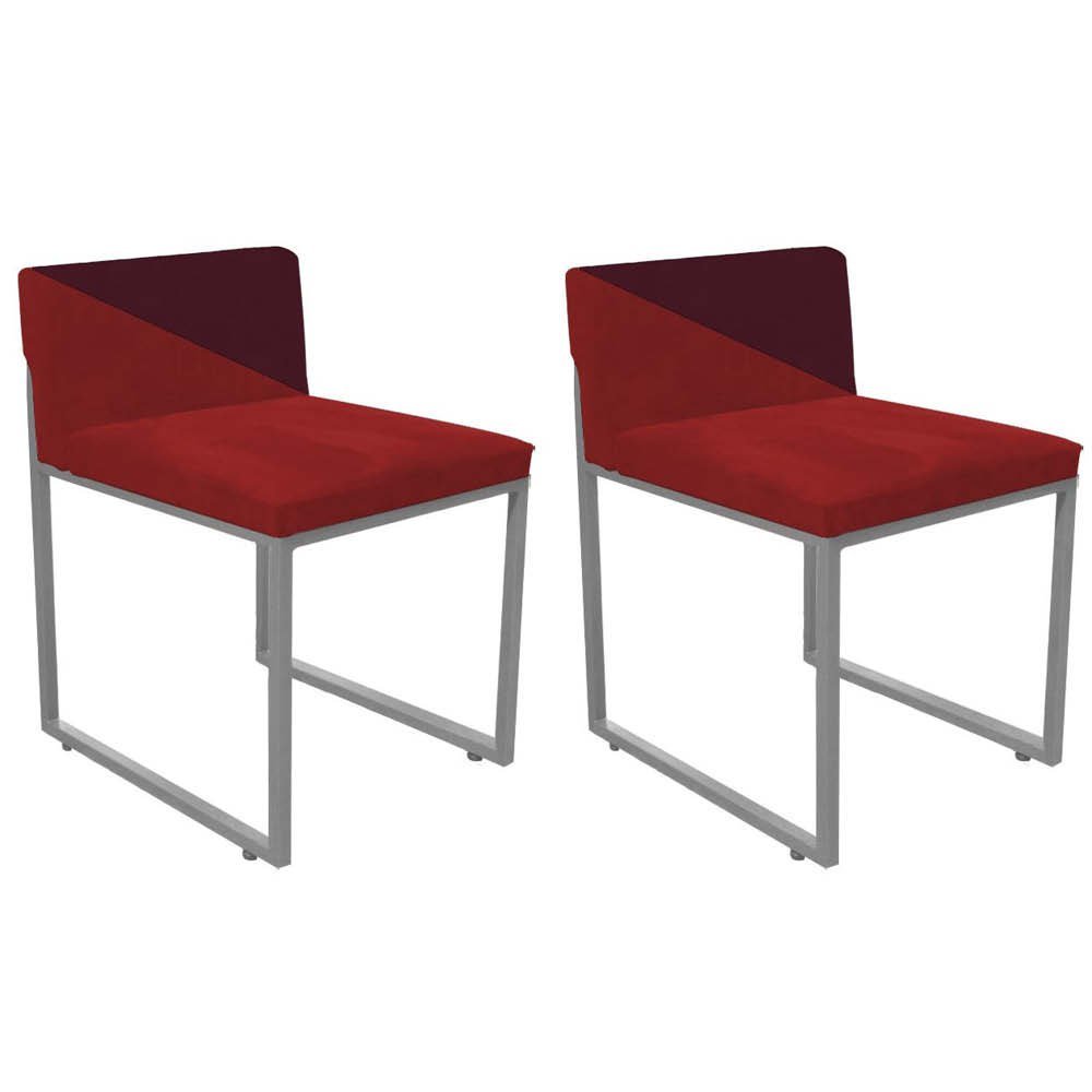 Kit 02 Cadeira Office Lee Duo Sala de Jantar Industrial Ferro Prata Suede Vermelho e Bordô - Amey De - 1