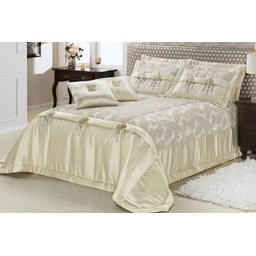 Cobre Leito Casal Queen Amsterdan 09 Peças Bordado Cetim - Creme - 1