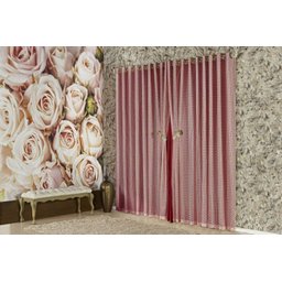 Cortina Sala Imperio Renda 3,00x2,70 Tecido Oxford Ilhós - Vermelho - 1