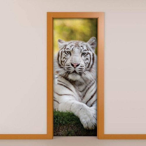 Adesivo Para Box De Banheiro 3d Tigre Branco Largura Total Até