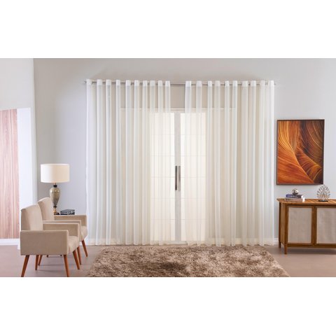Cortina Sala Quarto Voal Liso Delicate 400x2,80 Transparente:palha