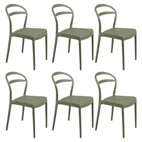 Jogo 6 Cadeiras Plásticas Tramontina Summa Lia Verde Oliva sem Braços Empilhável Jardim Cozinha