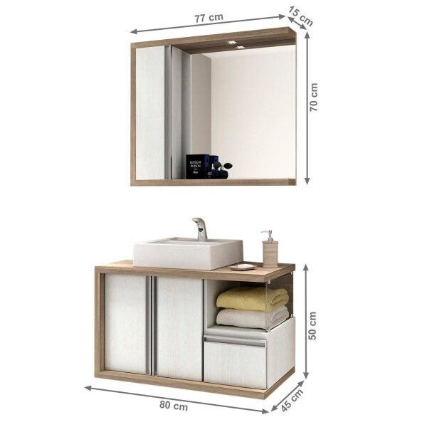 Gabinete para Banheiro com Espelheira Blanc 80 Balcony (Não Acompanha Torneira) - 3