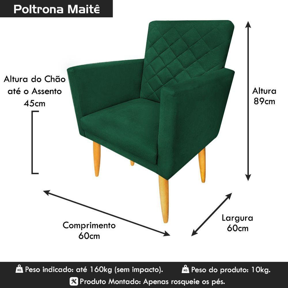 Kit 02 Poltronas Maitê Suede Verde - 3