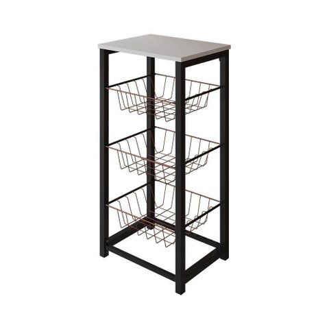 Fruteira De Chão Cozinha Desmontada Aço Preto Cesto Cobre Tampo Branco Madri Cor: Preto