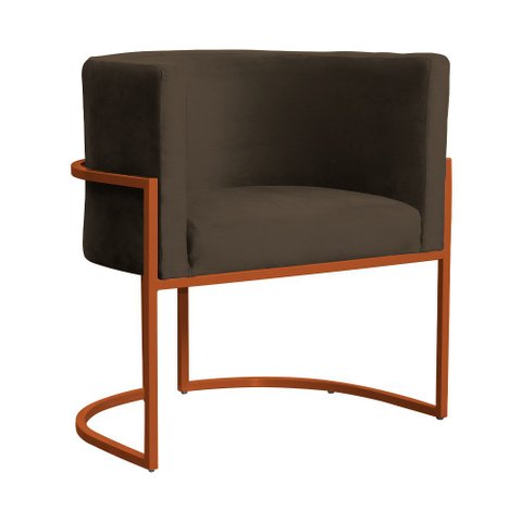 Poltrona Decorativa Luana Veludo Marrom Base Bronze - Fm
