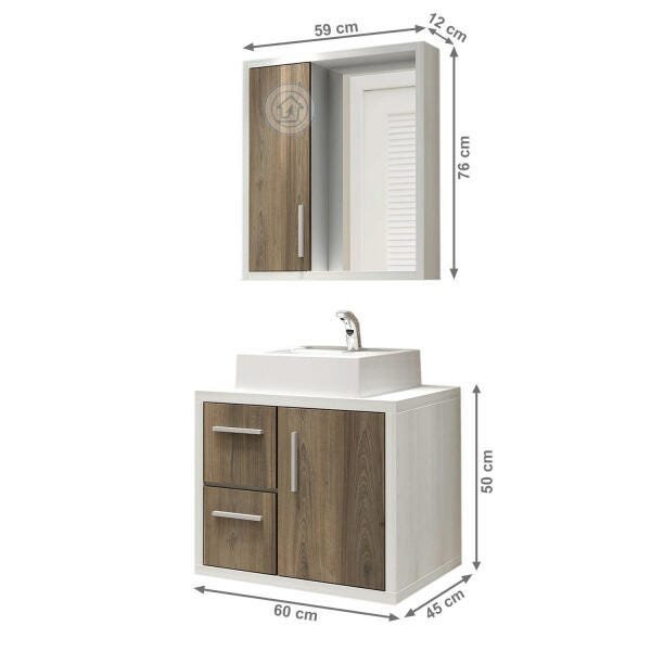 Gabinete para Banheiro com Espelheira Balcony Eros 60 Cuba Quadrada (Não acompanha torneira) - 3