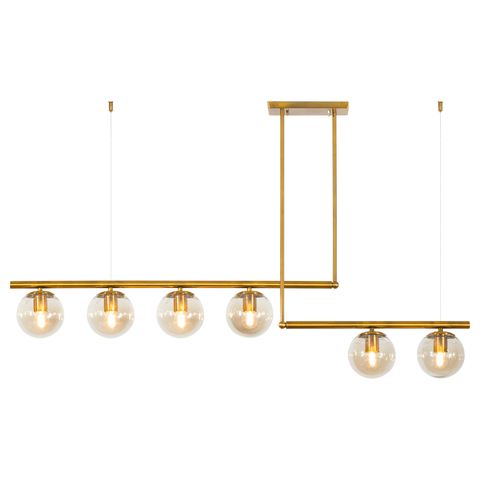 Luminária Pendente Lustre Jabuticaba Moon Dourado com Bolas Globos Esferas Âmbar Moderno Luxo Inl108