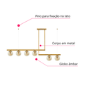 Ver imagem 5 de Luminária Pendente Lustre Jabuticaba Moon Dourado com Bolas Globos Esferas Âmbar Moderno Luxo Inl108