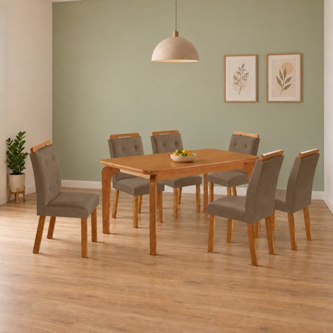Conjunto de Mesa de Jantar Dublin 180 Tp MDF Laminado Canto Copo 6 Cadeiras Valentina