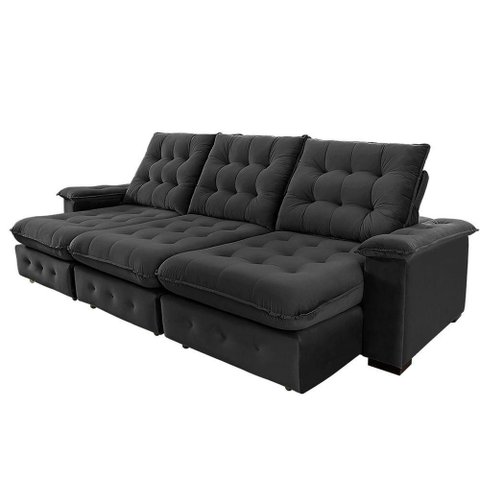 Sofá 4 Lugares Coliseu 2.90m Retrátil e Reclinável Super Pillow - Preto