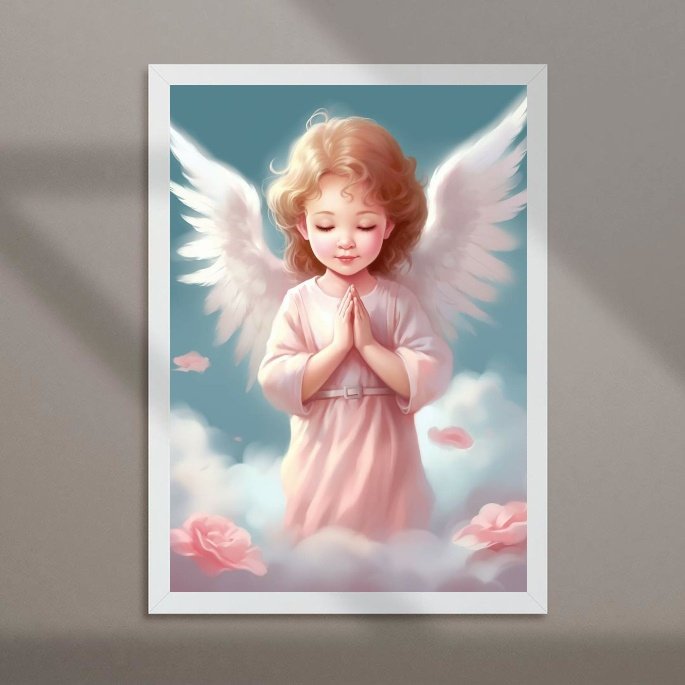 Quadro Infantil Anjinha Rezando 45x34cm:moldura Branca - 2