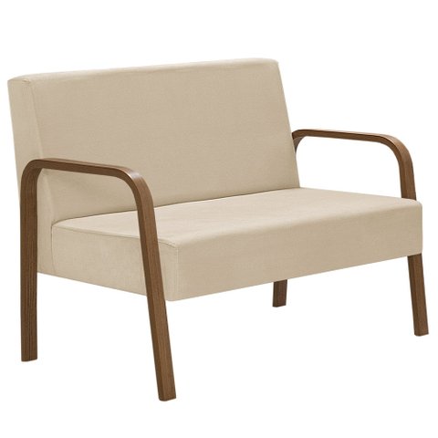 Poltrona 2 Lugares Jade Braço Madeira Dsalla Suede Bege