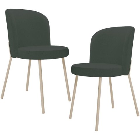 Kit 02 Cadeiras para Sala de Jantar Cozinha Estofada Gavi Arena L02 Linho Verde Musgo - Lyam Decor