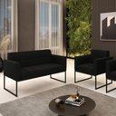 Ver imagem 2 de Kit 1 Sofá Namoradeira e 1 Poltrona Elisa Suede Preto Base Metálica Industrial Preto - D'Rossi