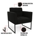 Ver imagem 5 de Kit 1 Sofá Namoradeira e 1 Poltrona Elisa Suede Preto Base Metálica Industrial Preto - D'Rossi